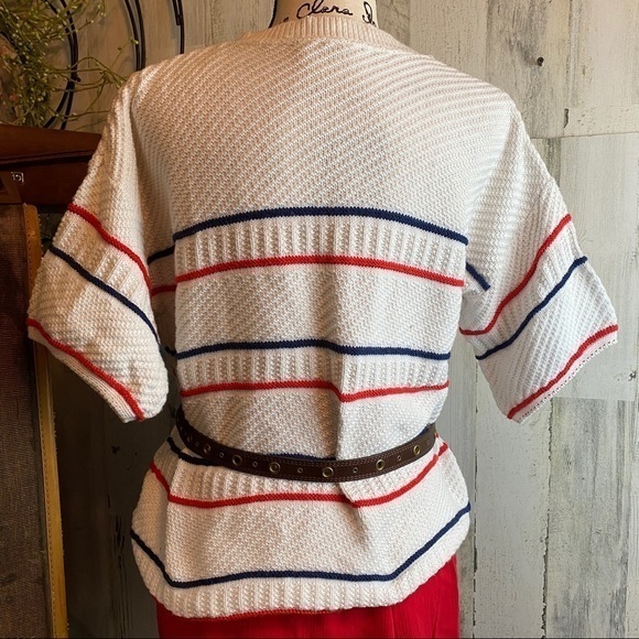 Vintage Red White Blue Multi Textured Sweater - Picture 4 of 6